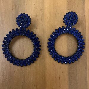 Blue Crystal bead Hoop Earrings